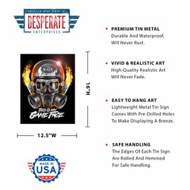 Desperate Enterprises NHRA - Game Face Tin Sign - Nostalgic Vintage Metal Wall Decor - Made in USA - 12.5"W x 16"H