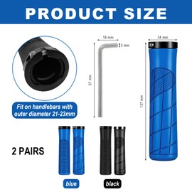 Ergonomic Bicycle Grips 22 mm Universal Handlebar Grips Bicycle - 2 Pairs (Black + Blue) for Mountain Bike/Road Bike/City Bike/Scooter/Scooter, Non-Slip & Durable