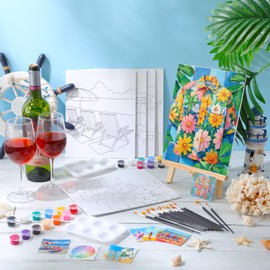 Dinifee 6 Pack Canvas Painting Kit Pre Drawn Afro Queen Cotton Canvas 8 x 10 Inch Stretched Paint and Sip Set for Adults Party Date Night(Summer Hawaii)