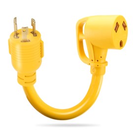 RealPlus 3 Prong 30 Amp RV Generator Adapter Cord, NEMA L5-30P to TT-30R Generator to RV Adapter Cord with Grip Handle, Heavy Duty STW 10 AWG 12 Inch, ETL Listed (Yellow)