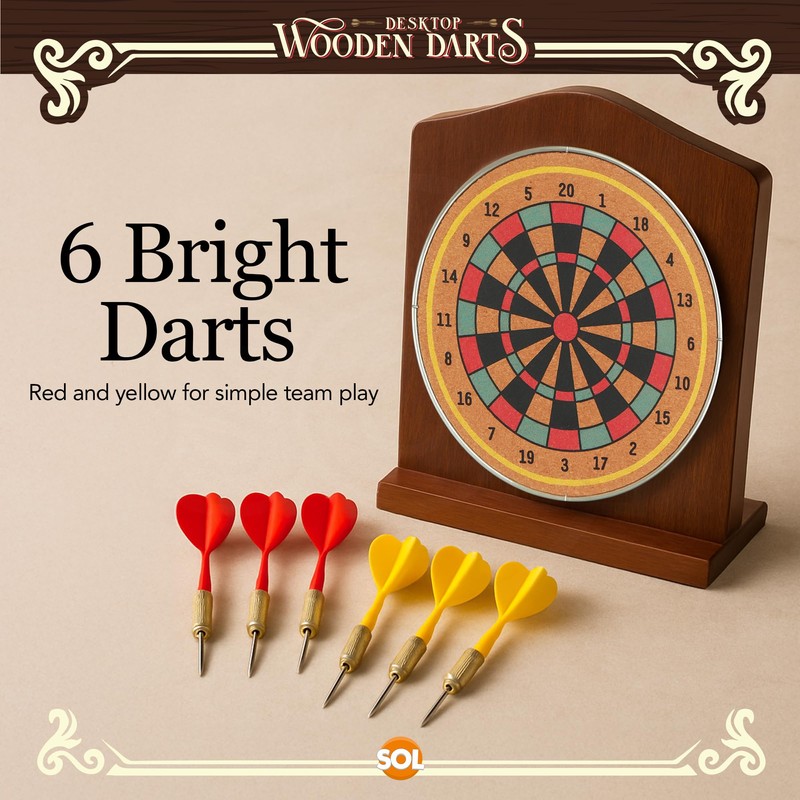 SOL Desktop Wooden Dart Board Set - Compact Tabletop Game