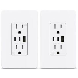 ThunderWay USB Outlet Receptacle- 3-Port USB C Wall Outlet, 30W 6.0A USB Electrical Outlet, 15 Amp Tamper-Resistant Outlet with USB C Ports, ETL Listed, Screwless Wall Plate Included, 2 Pack, White