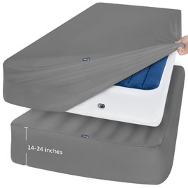 Queen Fitted Sheets Only Extra Deep Pocket Queen Sheets 2 Pack, Ultra Soft Air Mattress Fitted Sheet Queen Fits Pillow Top Thick Mattress Up to 24 Inch, Grey