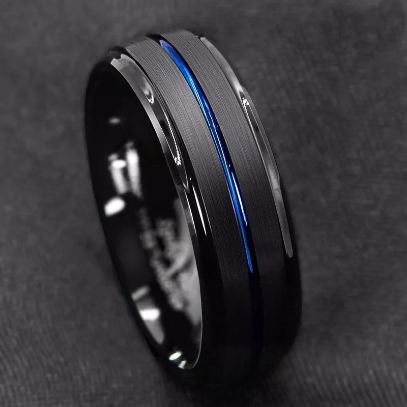generic Anillo De Carburo De Tungsteno Para Hombre Línea Azul