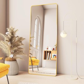 ITETU 71" x 32" Large Full Length Floor Mirror with Stand – Shatterproof Tempered Glass, Slim Aluminum Frame, Modern Home Decor for Bedroom, Living Room, or Bathroom, Round Corner, Gold