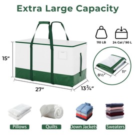 StorageWorks 8 Pack Extra Large Moving Bags, Heavy Duty Storage Packing Tote for Clothes, Alternative to Moving Boxes, Collapsible Moving Supplies with Reinforced Handles, White and Green