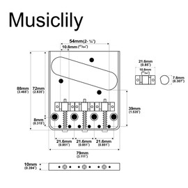 Musiclily Ultra 54mm (2-1/8 inch) Full Solid Aluminum Plate Vintage Tele Bridge with Brass Compensated 3-Saddle for Telecaster Style Electric Guitar, Gold