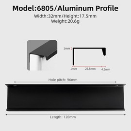 Bubuny Black Furniture Handles, Pack of 5, 150 mm Hidden Cabinet Handles, Kitchen Handles with Screws, Aluminium Drawer Handles, Hidden Handles for Cabinet Doors, Wardrobe, Door Handles, Drawer