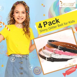 JASGOOD 4 Pack Kids Belt Fashion Glitter BeltJasGood Cute Shiny PU Leather Belt for Girls and Boys,Suit for Waist Size 21"-25"