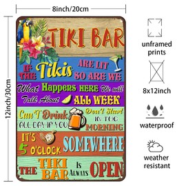 Tiki Bar Metal Sign for Outside Patio Decor for Tropical Birthday Party Sign for Home Bar Kitchen Backyard 12x8 Inches