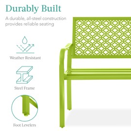 Best Choice Products Outdoor Bench 2-Person Metal Steel Benches Furniture for Garden, Patio, Porch, Entryway w/Geometric Backrest, 790lb Capacity - Lime Green