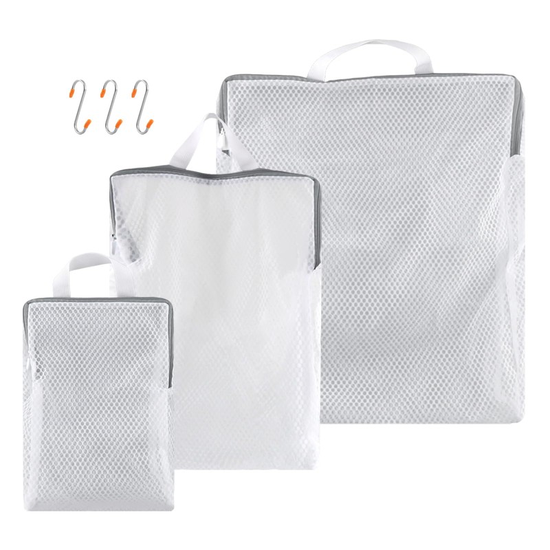 3Pcs Hanging Laundry Bags with S Hooks, 3 Different Size,
