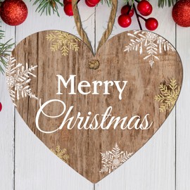 Christmas Heart Plaque in Rustic Brown - Choose from 4 Festive Designs: Merry Christmas, Nollaig Shona Duit, Nollaig Chridheil, Nadolig Llawen (Merry Christmas)