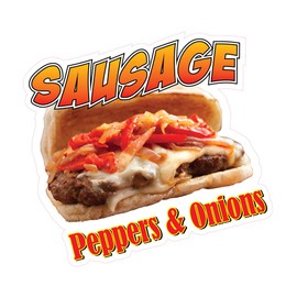 Food Truck Decals Sausage Peppers&Onions Concession Restaurant Die-Cut Vinyl Sticker & Sign 10 in on Longest Side