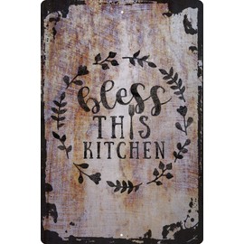 Wall Art Tin Sign Bless This Kitchen Love Homecooking Meals Family Blessed Beige Home Decor Funny Gift 12 x 8 Inch