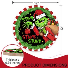 Deroro Christmas Stink Stank Stunk Front Door Sign, Xmas Gift Green Wood Door Hanger Outdoor Outside Porch Decor, Red Stripes Holiday Wooden Wreath Indoor Wall Hanging Decoration