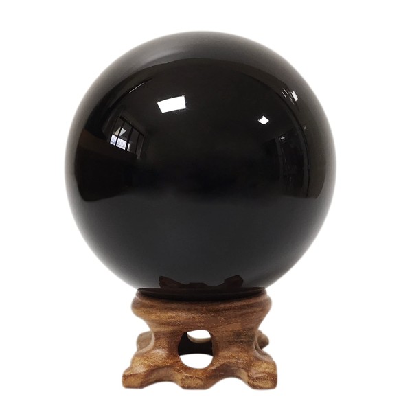 Aise Jade Black Black K9 Crystal Ball 3.2 inches (80 mm) with 2 Bases Feng Shui Items, Healing Meditation, Color Therapy, Good Luck Goods, Ideal for Interior Decoration, etc
