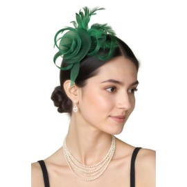 BABEYOND Fascinators Hats for Women - Tea Party Hats Kentucky Elegant Tulle Mesh Feather Bridal Wedding Headband Hair Clip Dark Green