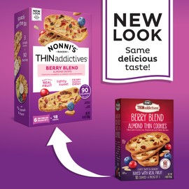 Nonni's THINaddictives Almond Thin Cookies - 3 Boxes Berry Blend Almond Cookies - Almond Cookie Thins w/Cranberries Blueberries Goldenberries Raisins Sunflower Seeds - Kosher - 4.4 oz