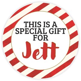 This is a Gift for Jett - Circle Sticker Decal 3 Inch - Candy Cane Merry Christmas Gift Tag Present Tree Holiday Custom Name Santa Claus