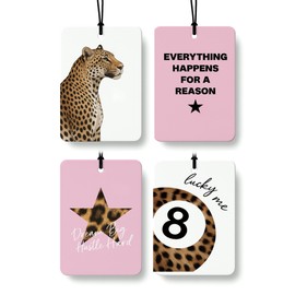 FISWAFY Pink Leopard Print Car Air Freshener 4 Pcs, Trendy Cheetah Lucky 8 Ball Hanging Air Freshener for Cars Closet Drawer Books, Preppy Girly Car Accessories Mirror Decor for Women