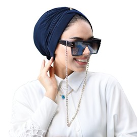 Turbante cruzado para mujer, hiyab para mujer, envolturas para el cabello, envolturas para la cabeza para mujer, hiyab Undercap-Caps-Hiyab instantáneo, Azul marino, Estándar