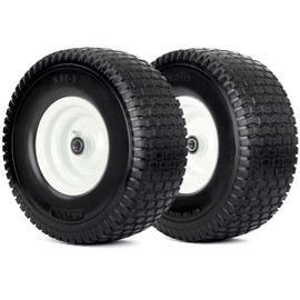 GICOOL 15x6.00-6 Flat Free Lawn Mower Tire and Wheel, 15x6-6nhs Riding Mowers Lawn Tire and Wheel with 3/4" Bearing, 3" Centered Hub, 2 Pack