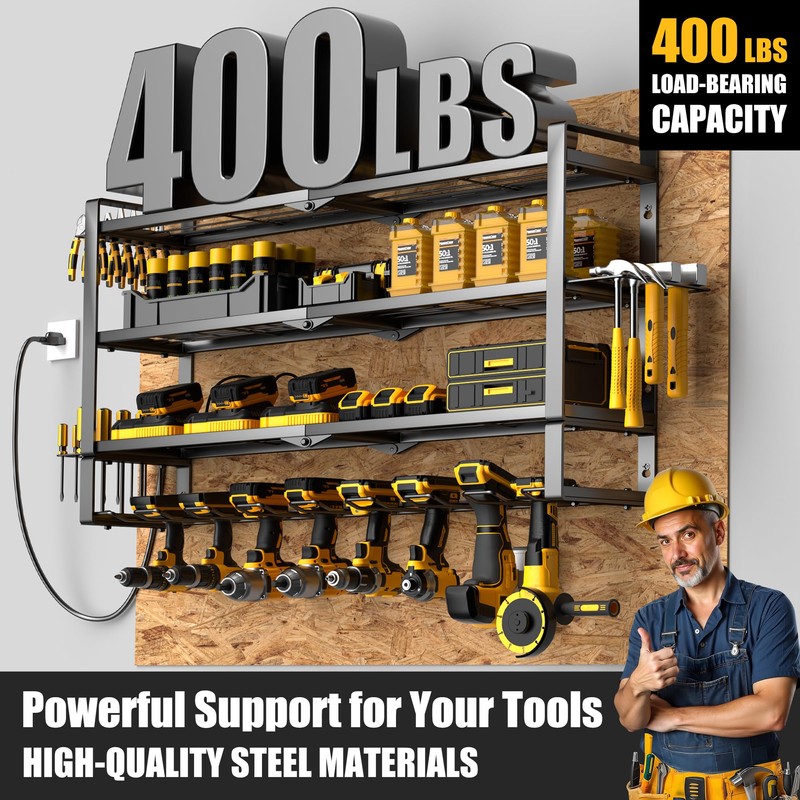 Large Power Tool Organizer Wall Mount with Charging Station for
