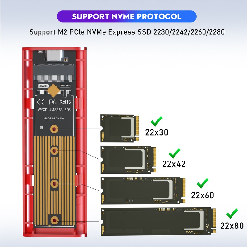 M.2 NVME SSD Enclosure 10Gbps High Speed Transmission PCIe NVMe