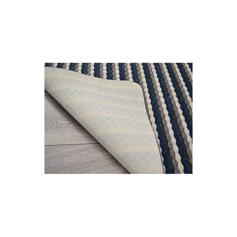 Moscow Grey Navy Non Slip Washable Rugs (50cm x 80cm)