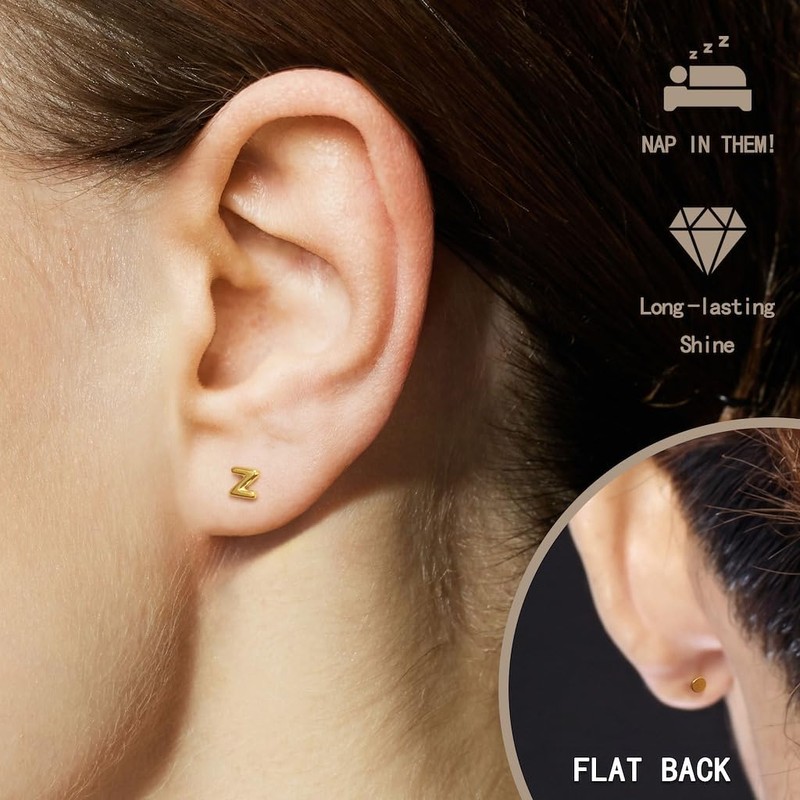 316L Surgical Steel Initial Earring Flat Back Stud Earrings for