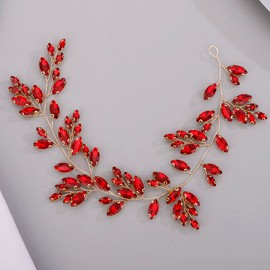 Chargances Bridal Crystal Hair Vine Wedding Red Rhinestone Headband Fashion Bride Hair Vine Wedding Prom Flower Girl Hair Accessories for Women and Girls (Red)