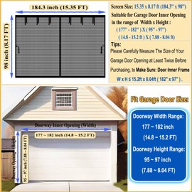 Premium Garage Door Screen for 2 Car Garage 15x8ft, Heavy Duty Durable Fiberglass Screen Mesh W Hook & Loop Tapes, Strips, Doors Screen with Powerful Magnets, Easy to Install (15x8 Black)