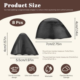 ASTIMESA 4 Pairs Black Round & Pointed Head Shoe Filler, Shoe Toe Inserts Cushion Make Shoes Fit, PU Shoe Stuffers for Shoes Too Big, Shoe Size Reducer for Loose Shoe Man Sneakers Flats (Black, large)