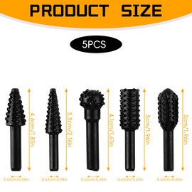 Lotsdonxia Set of 5 Woodworking Engraving Drills, Woodworking Electric Rotary Tool Burr Bits for Carving, Polishing, Grinding and Grooving Wood(Black)