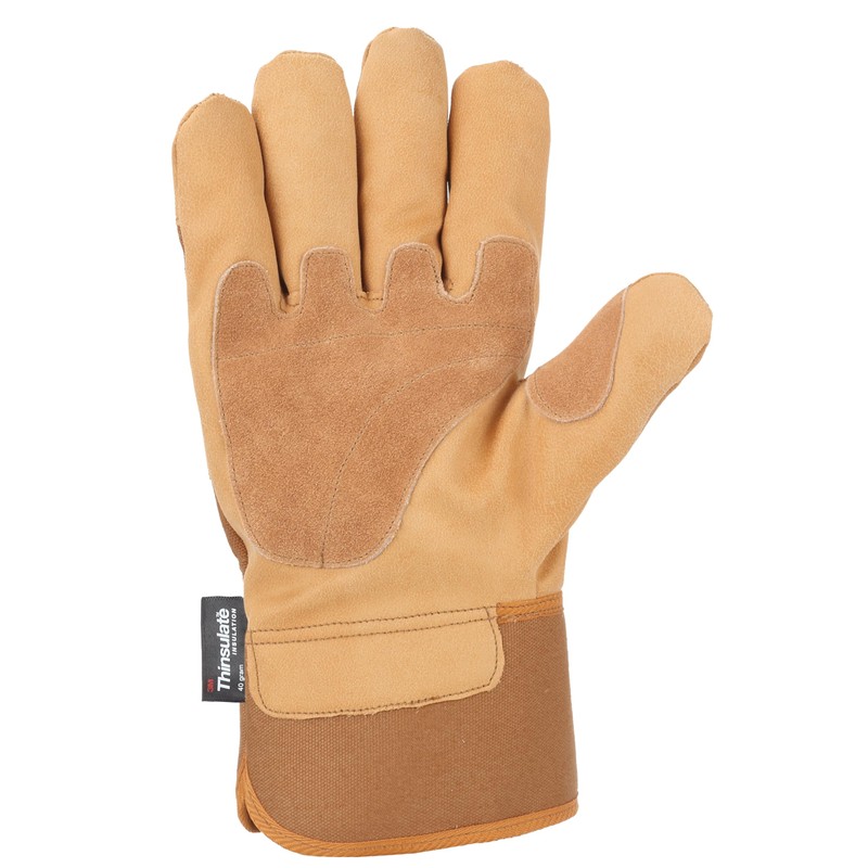 Carhartt Men's Insulated Duck Synthetic Leather Safety Cuff Glove, Brown,