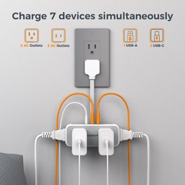 Short Extension Cord 6 inch, TESSAN Flat Plug Power Strip with 4 AC Outlets 3 USB (2 USB C) Ports, Small Charging Station for Cruise Ship Travel, Desk Organizers for Home Office Dorm Room Essentials