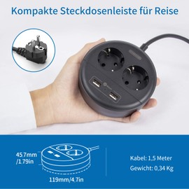 NTONPOWER 2-Way Power Strip with USB and Surge Protection