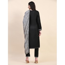 TRENDMALLS Women's Satin Cotton Kurta Pant Suit Set (UKTM.G144-Black-XXL)