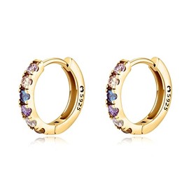 Silber Ohrringe für damen 925 mit farbigen Zirkonen. Creolen aus Silber 925 für Damen oder 18K Gold, ideal als Geschenk zum Muttertag... Ohrringe mädchen. Schmuck damen (Vergoldung)