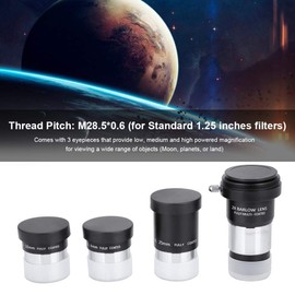 1.25 inch Plossl Telescope Eyepiece Set, with 4mm/10mm/ 25mm Plossl Eyepiece, a 2X Barlow Lens w/T Adapter.