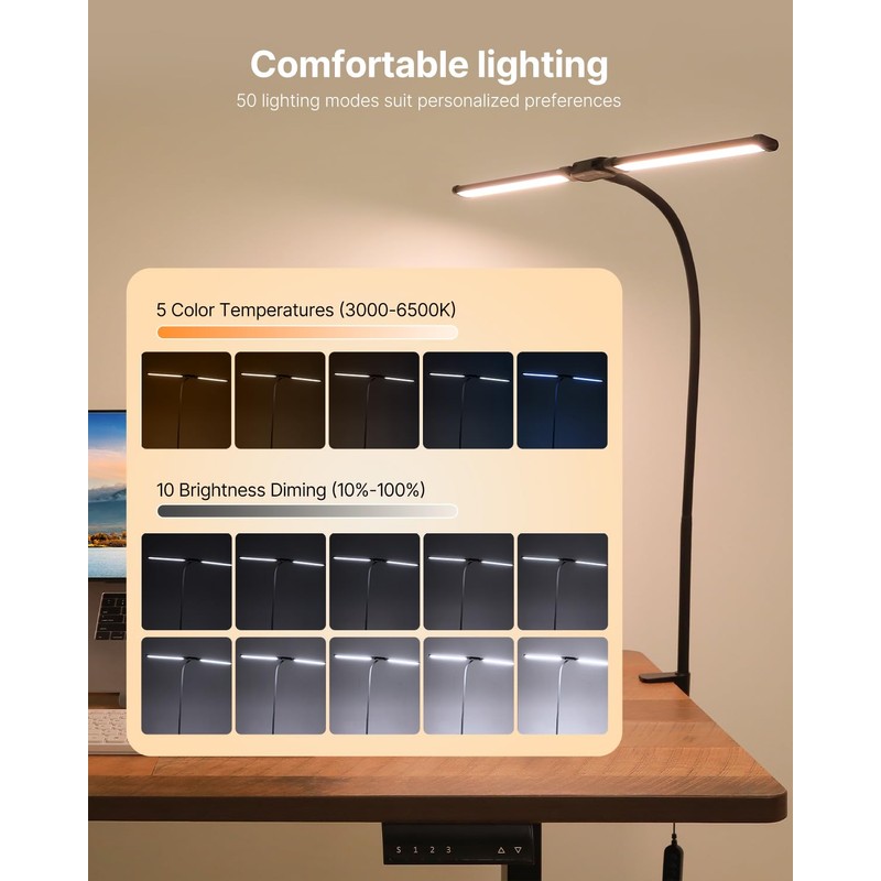 VEVOR LED Desk Lamp with Clamp, Double Head Architect Desk