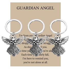 BNQL Guardian Angel Keychains 4 PCS Angel Charm Keychain Key Ring Guardian Angel Gifts, Guardian Angel Keychains 3pcs, Large