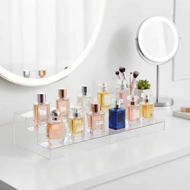 Mowhut 3-Tier Clear Perfume Organizer, Adjustable & Extendable Perfume Tray,