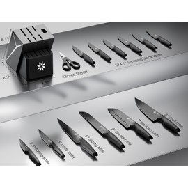 Kitchen Knife Sets with Block -15 PCS Knife Set with Bulti-in Sharpener, Dishwasher Safe, Stainless Steel Kitchen Knife with Ergonomic Handles, Sharp knives for Men and Women,Black