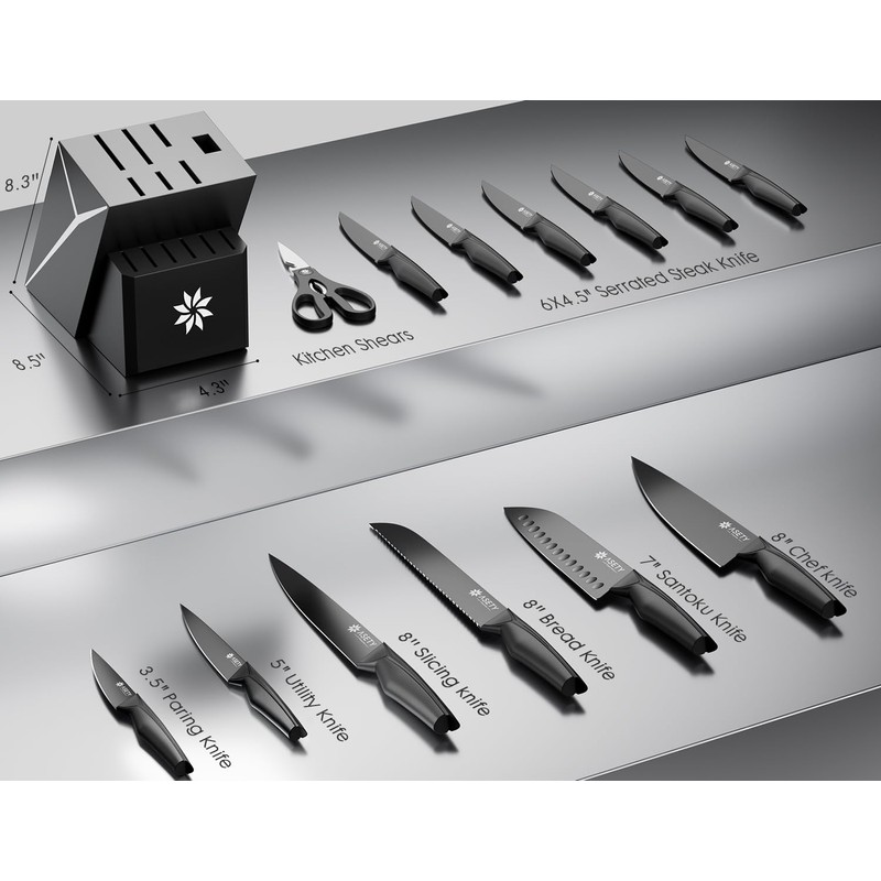 Kitchen Knife Sets with Block -15 PCS Knife Set with