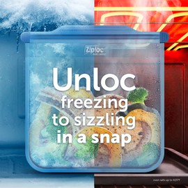 Ziploc Endurables Large Pouch, 8 Cups, Reusable Silicone Bags and Food Storage Meal Prep Containers for Freezer, Oven, and Microwave, Dishwasher Safe