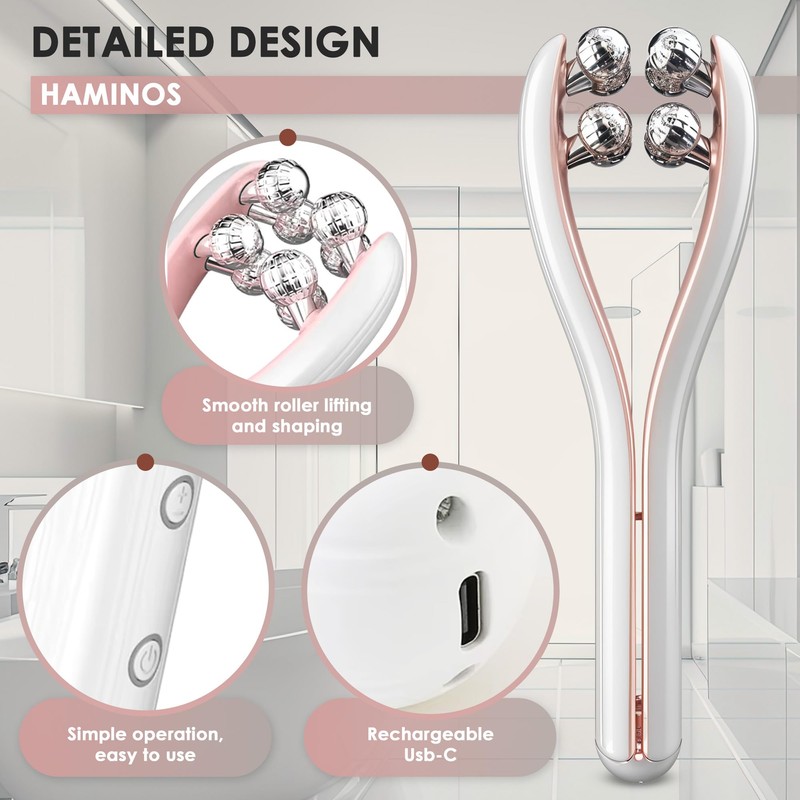 HAMINOS Microcurrent Facial Massager with 3D Roller, 3 Intensity Levels,