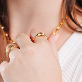 Sincerely Hooked 18K Gold Plated Round Twisted Signet Ring, Delicate Jewelry Gift, Size 6 to 8 (7)