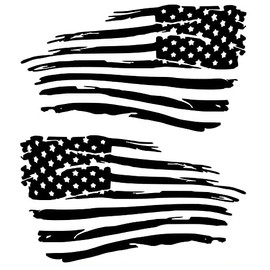 Tattered American Flag Distressed Vinyl Decal Sticker Ripped Torn USA SET of 2 (Black)